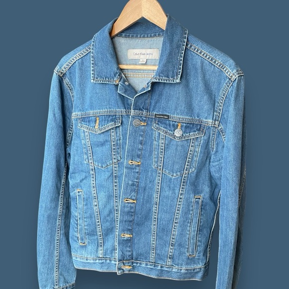 Calvin Klein Jeans Denim Jacket with handmade Skull Punch Needle Patch. - Picture 2 of 6